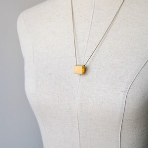 Brass Cube Necklace Geometric Square Charm Gift For Minimal Man or Woman image 2