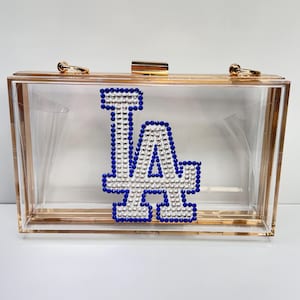 Cartera de mano acrílica personalizada de béisbol de los LA Dodgers con adornos de diamantes de imitación brillantes, hecha a mano, regalos personalizados para ella, mujer y mamá.
