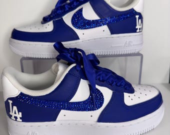 custom dodgers nike air force 1 bedazzled sneakers rhinestones