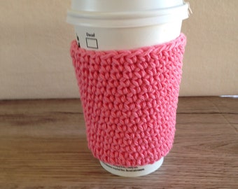 Crochet cup cozy, coffee cup sleeve, reusable coffee sleeve, coffee cup cozy in rose pink