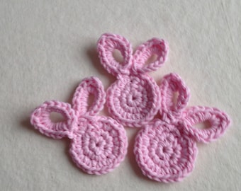 Pink crochet bunny applique, pink crochet rabbit applique