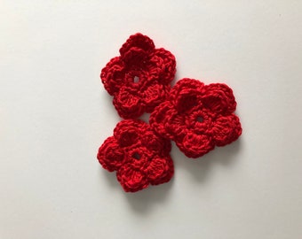Crochet Flower Applique, Red Crochet Flower Applique