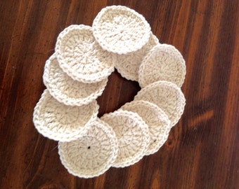 Crochet cotton face scrubbies, face scrub, face spa, make up remover in cotton yarn, ecru natural color, set of 10