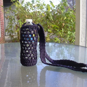 Crochet water bottle holder, crochet bottle carrier navy blue image 3