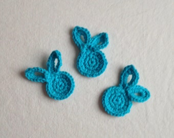 Blue crochet bunny applique,  yellow crochet rabbit applique
