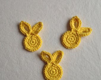 Yellow crochet bunny applique,  yellow crochet rabbit applique