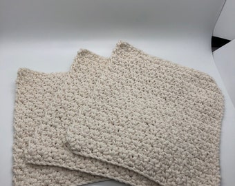Crochet cotton dishcloth washcloth, cotton dishrag, set of 3 in ecru.
