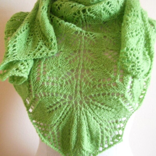 Beautiful knit shawl in lime green, lace shawl, scarf shawlette handmade stole