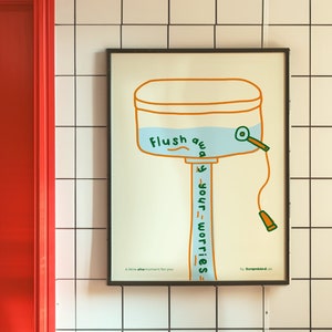 Spüle deine Sorgen weg als druckbare Kunst Digitales Poster | Inspirierend | Retro Wandbild | Funky Illustration | Home Wohnung Deko
