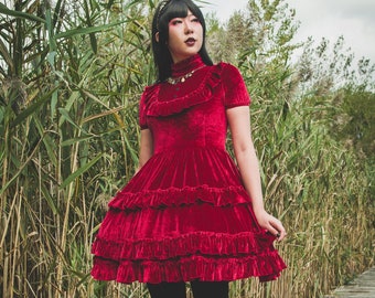 Gloomth Dracula's Bride Red Velvet Gothic Lolita Tea Party Dress Sizes S-5XL