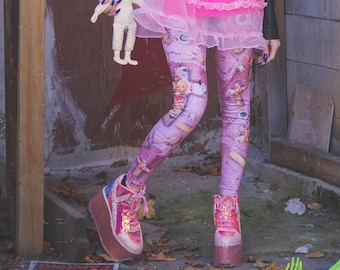 Gloomth Creepy Kawaii Doll Cross Leggings Sizes XS-5XL