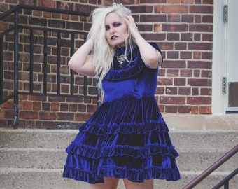 Gloomth Dauphine Blue Velvet Gothic Lolita Dress Sizes S to 5XL In Stock