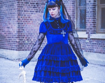 Gloomth Dauphine Blue Velvet Gothic Lolita Dress Sizes S to 5XL In Stock