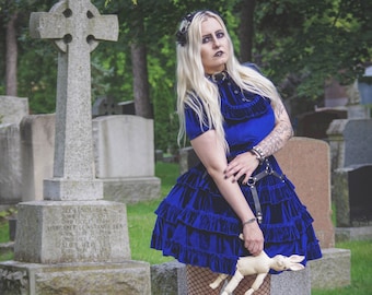 Gloomth Dauphine Blue Velvet Gothic Lolita Dress Sizes S to 5XL In Stock