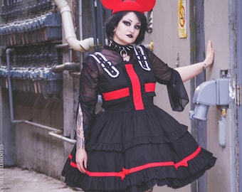 Gloomth Placebo Black and Red Gothic Nurse Dress Sizes S to 5XL