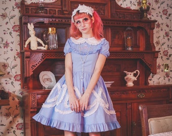 Gloomth Cornflower Blue Lolita Dress with Bows and Embroidered Skull Sizes S to 5XL