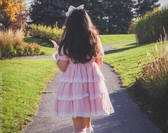 Gloomth Havisham Pink Chiffon Tiered Antique Tea Dress Sizes S to 5XL Available