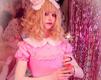 Gloomth Strawberry Milk Pink Lolita Dress with Embroidered Skull Sizes S to 5XL