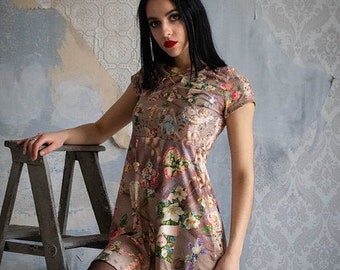 Gloomth Cherubs and Memorial Crosses Victorian Grunge Print Dress Sizes XS-3XL Available