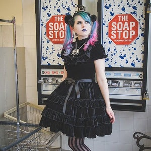 Gloomth October Black Velvet Gothic Lolita Teaparty Dress Sizes Small to 5XL Plus Size In Stock
