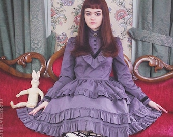 Gloomth Ghost Queen Grey Victorian Lolita Dress with Velvet Sizes Small to 5XL In Stock