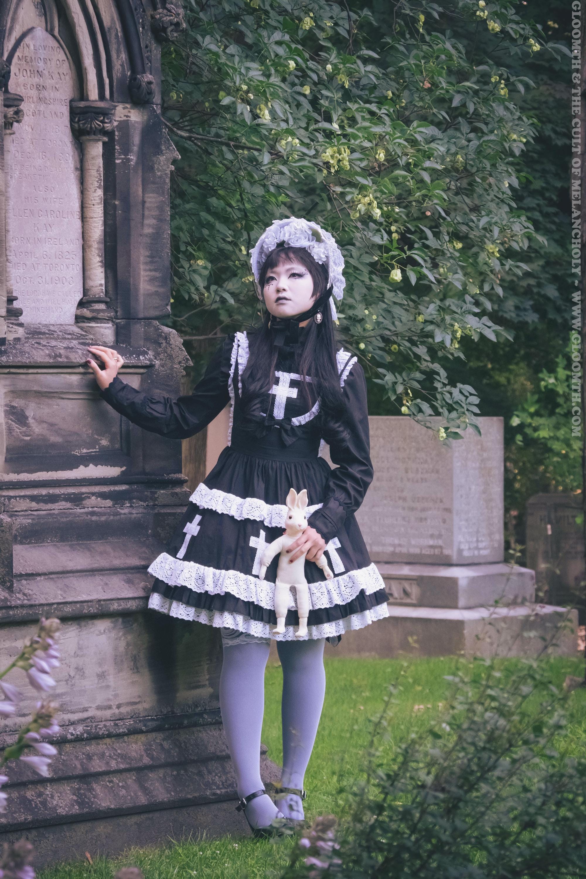Gloomth Church Gothic Lolita Jsk Black Dress With White Lace
