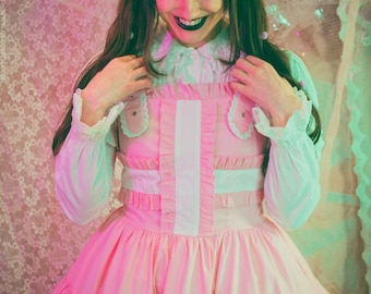 Gloomth Pink and White Creepy Kawaii Nurse Dress Sizes S to 5XL