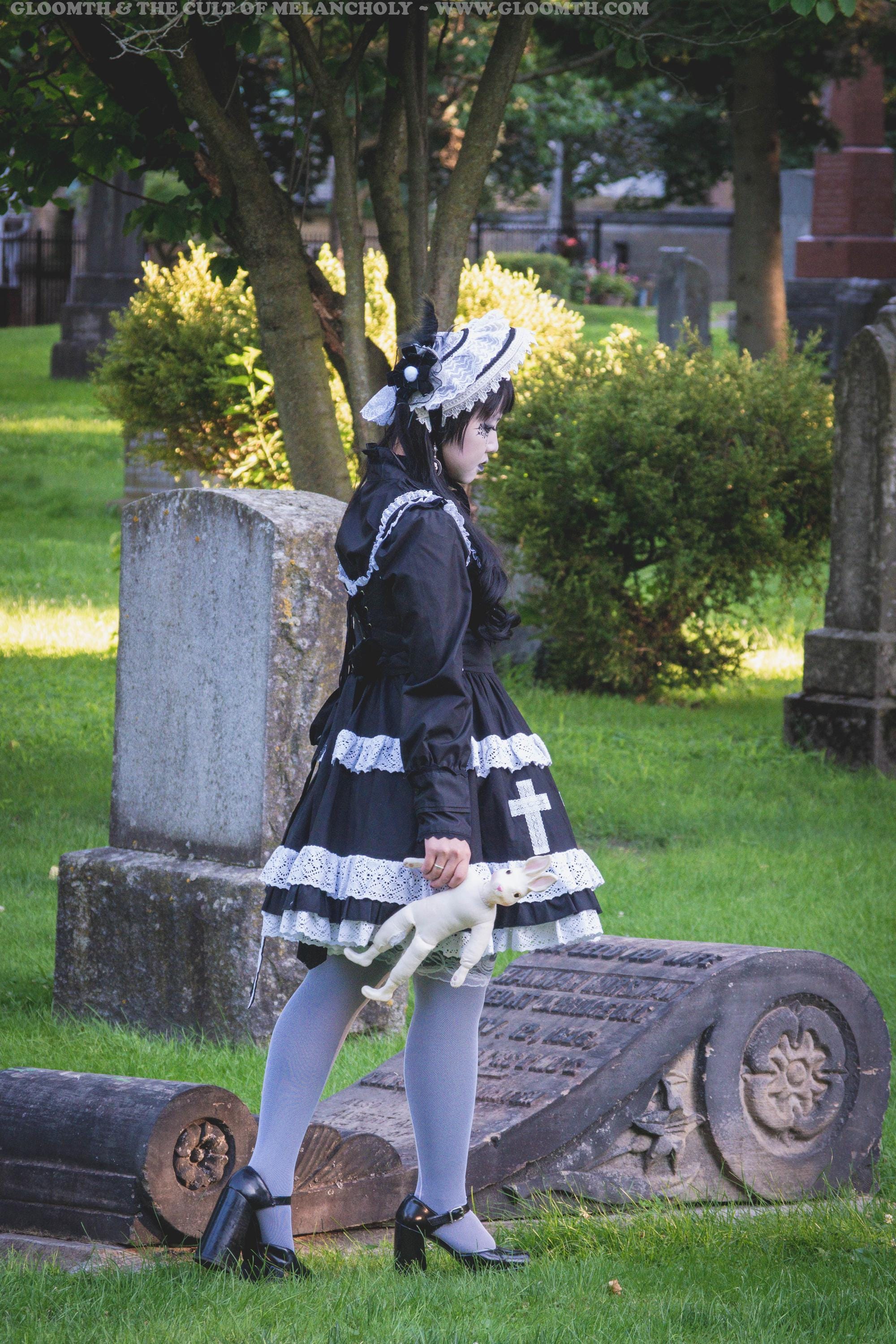 Gloomth Church Gothic Lolita Jsk Black Dress With White Lace Crosses Sizes  S-6X - Etsy