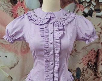 Gloomth Halberd Lavender Purple Spiked Gothic Blouse with Corset Back Sizes S to 6X