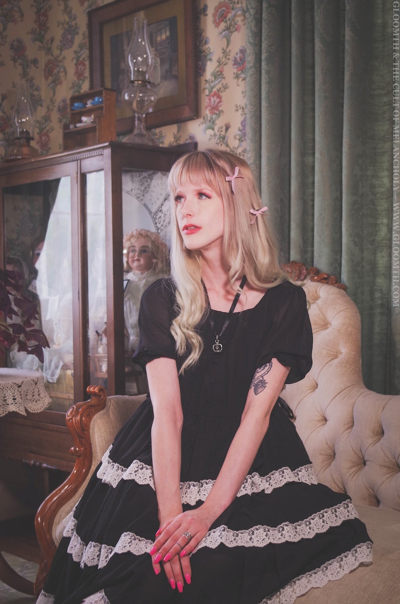 Gloomth Laudanum Tiered Chiffon Gothic Tea Party Dress Sizes S Etsy