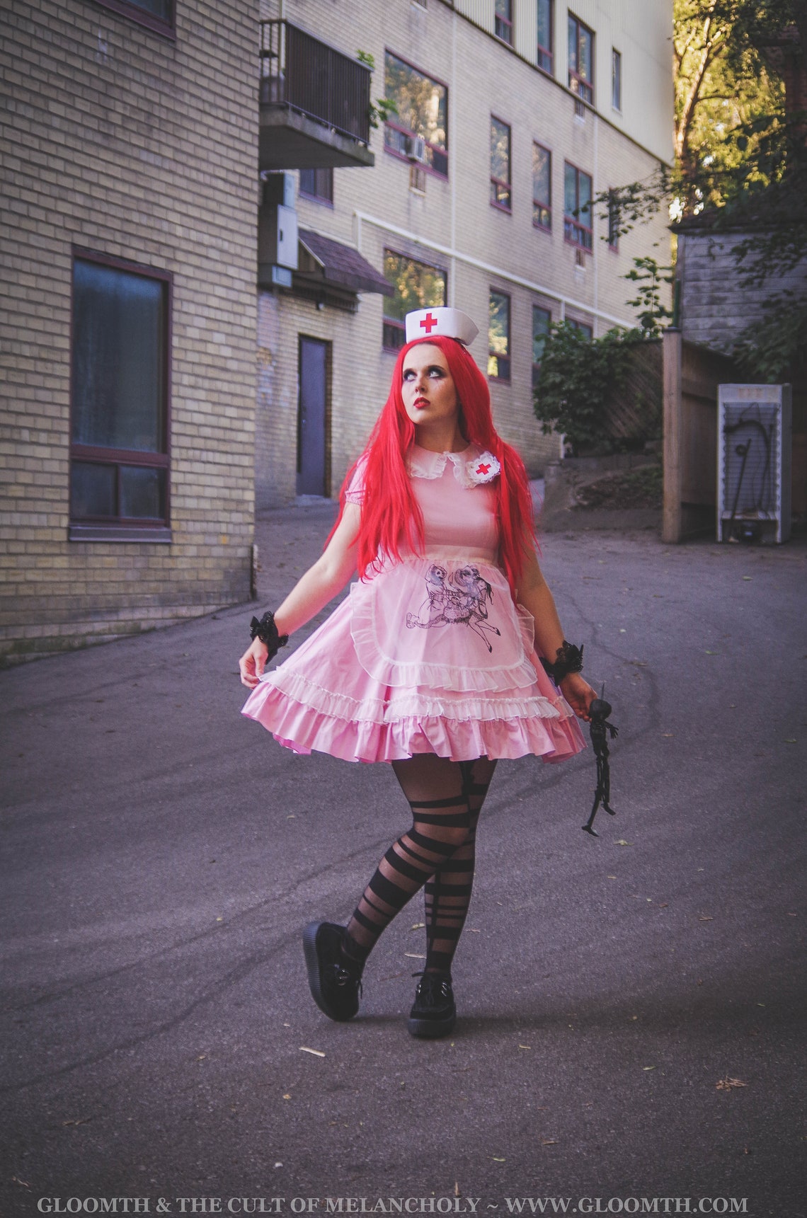 Gloomth Limited Edition Pink Maid Dress Outfit With Sheer Etsy