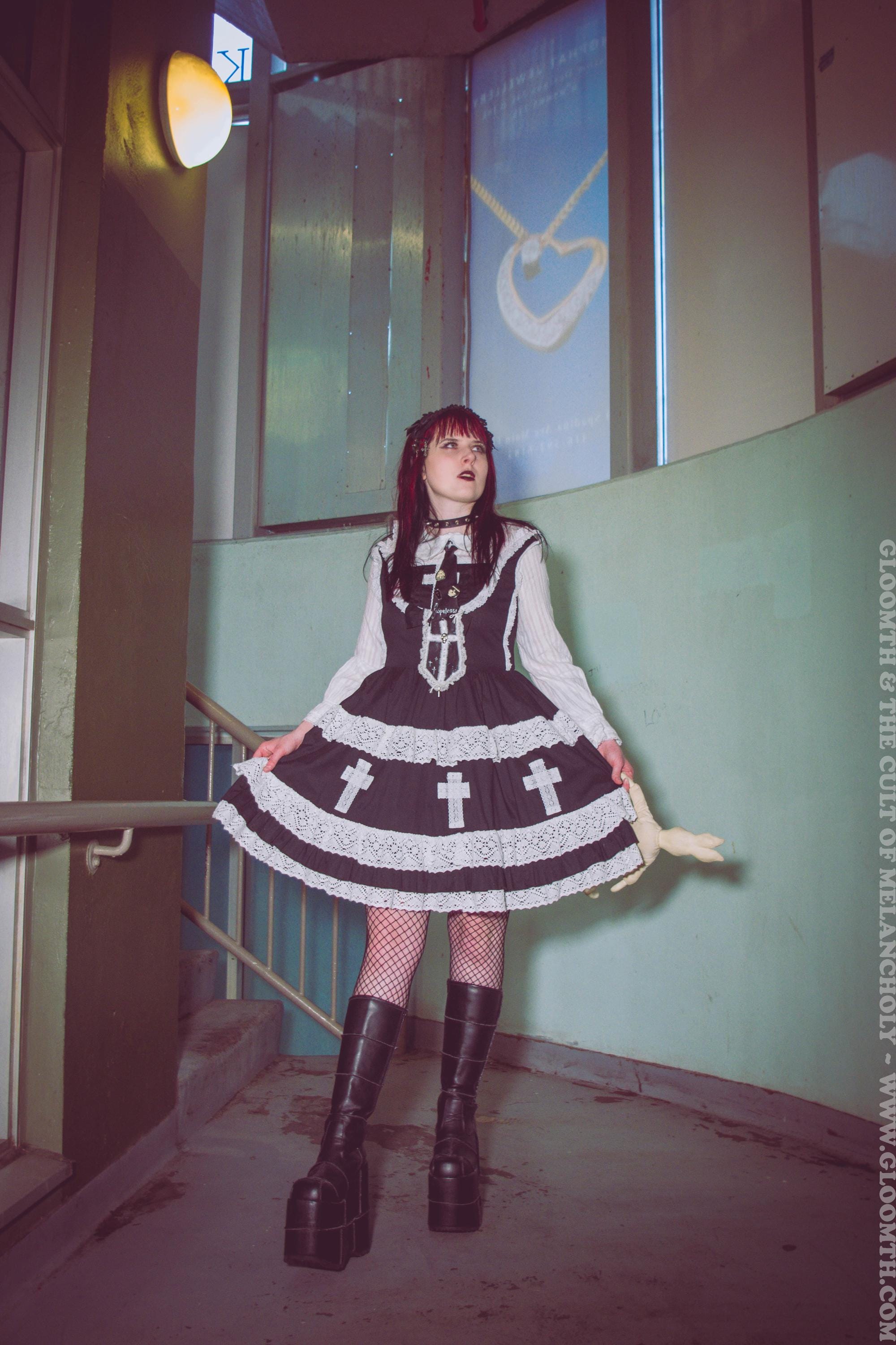 Gloomth Church Gothic Lolita Jsk Black Dress With White Lace Crosses Sizes S-6X - Etsy Gloomth Church Gothic Lolita Jsk Black Dress With White Lace Crosses Sizes S-6X - Etsy