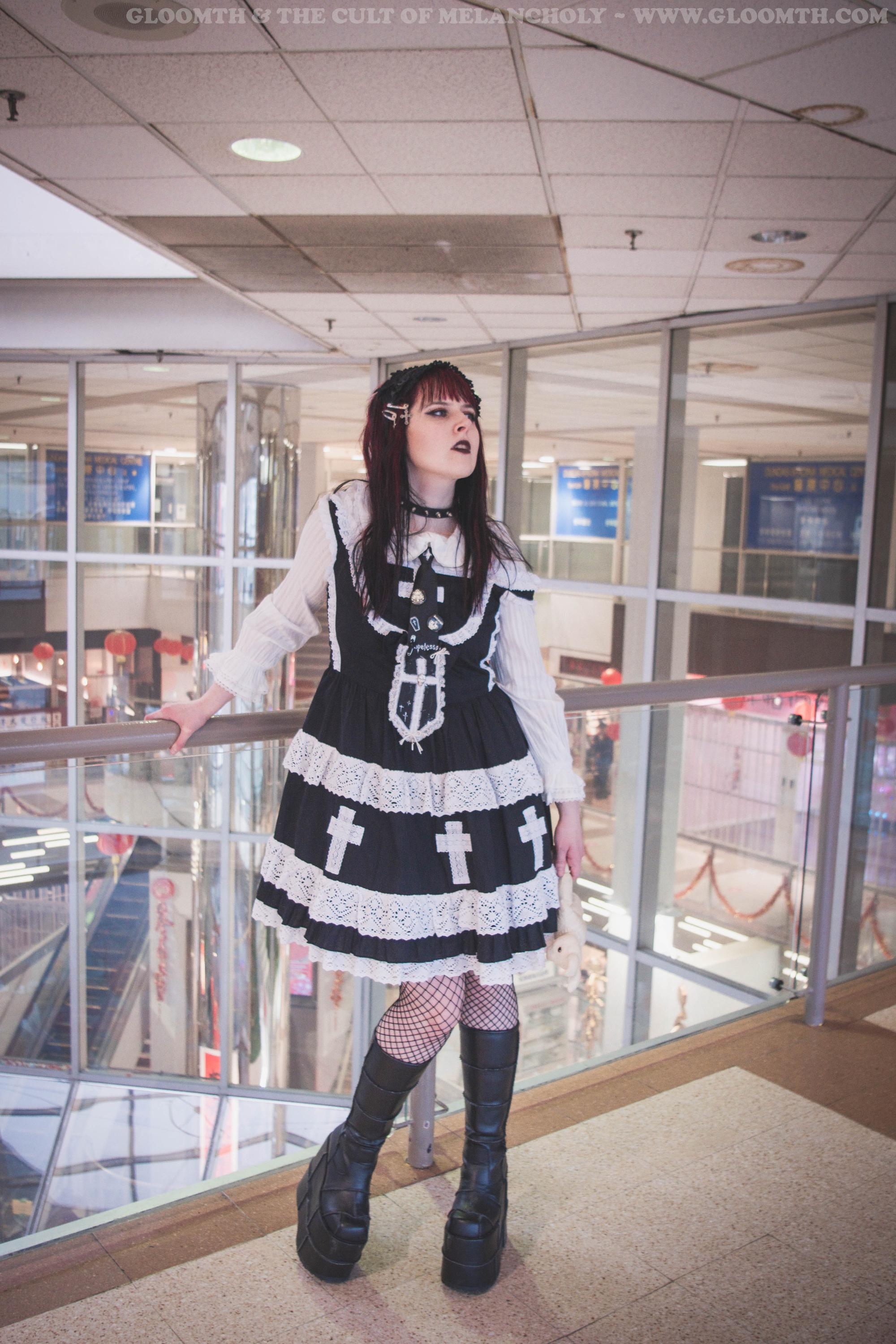 Gloomth Church Gothic Lolita Jsk Black Dress With White Lace