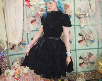 Gloomth October Black Velvet Gothic Lolita Teaparty Dress Plus Size