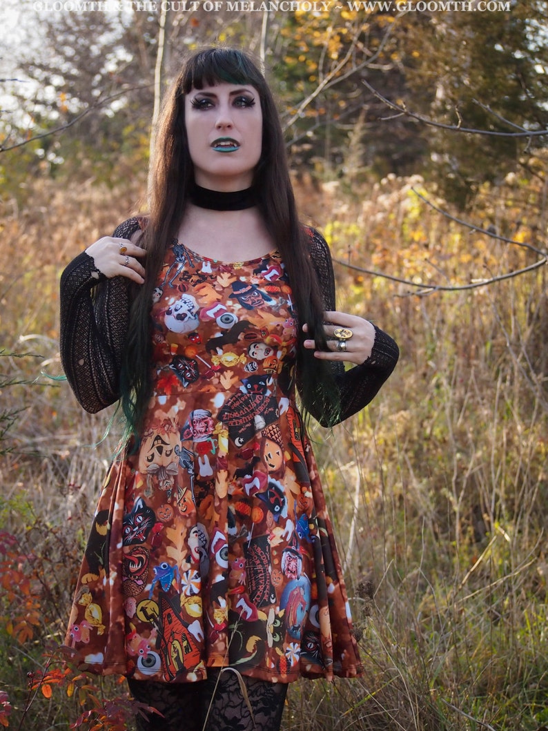 Gloomth Every Day is Halloween Vinage and Retro Halloween Collection Print Dress Sizes XS to 5XL Available image 4