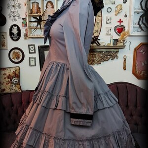 Gloomth Ghost Queen Grey Victorian Mourning Dress with Velvet Trim Sizes Small to 6XL In Stock image 9