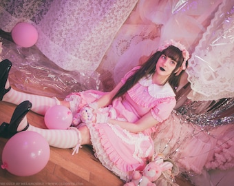 Gloomth Strawberry Milk Pink Lolita Dress with Embroidered Skull Sizes S to 5XL