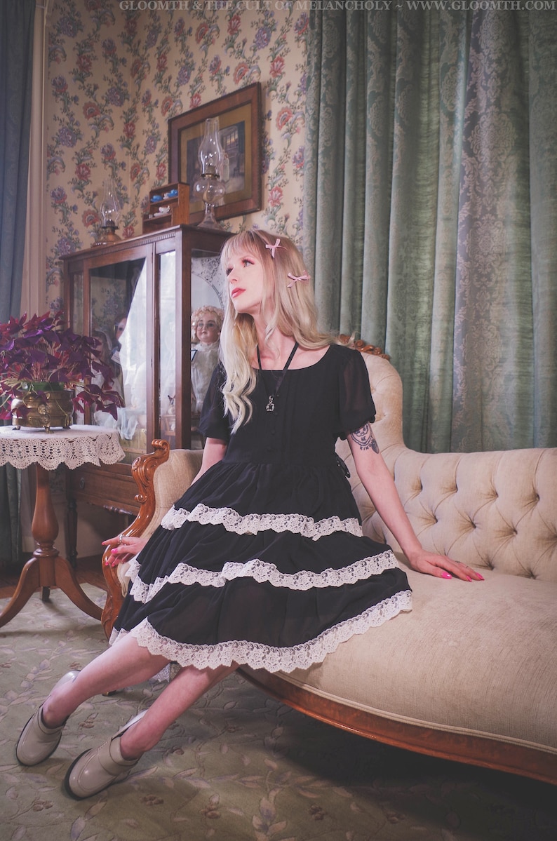 Gloomth Laudanum Tiered Chiffon Gothic Tea Party Dress Sizes S Etsy