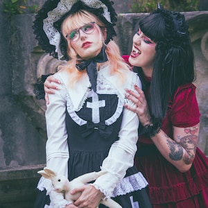 Gloomth Church Gothic Lolita Jsk Black Dress with White Lace Crosses Sizes S-6X
