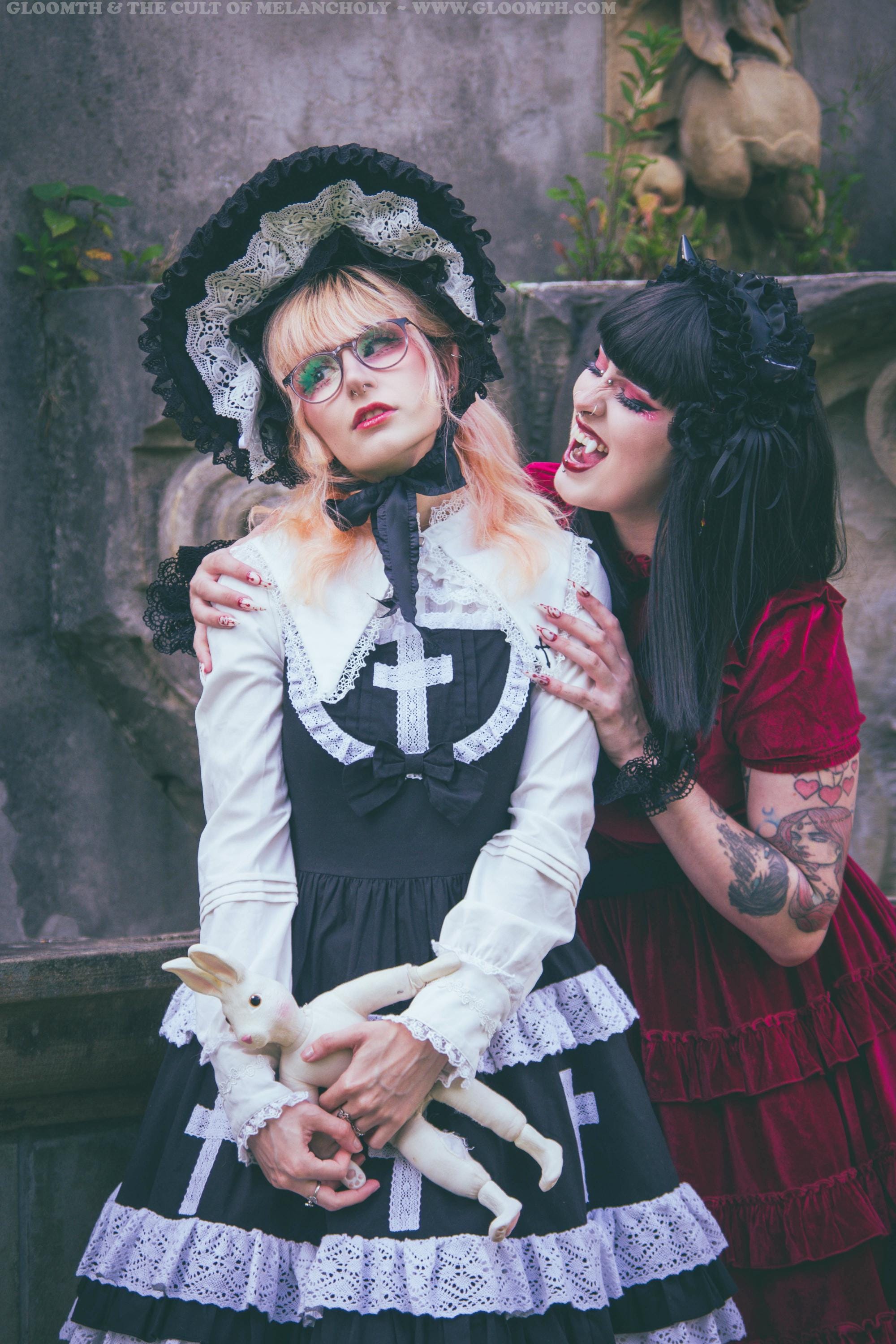 Gloomth Church Gothic Lolita Jsk Black Dress With White Lace