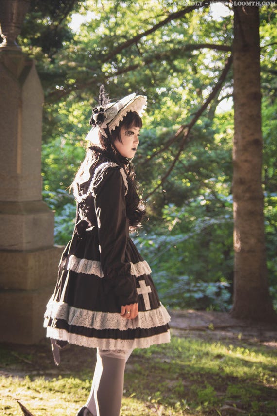 Gloomth Church Gothic Lolita Jsk Black Dress With White Lace Crosses Sizes  S-6X - Etsy