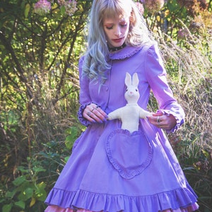Gloomth Lilac Lavender Cotton Twill Jacket or Dress Heart Pockets Sizes S to 5XL Available