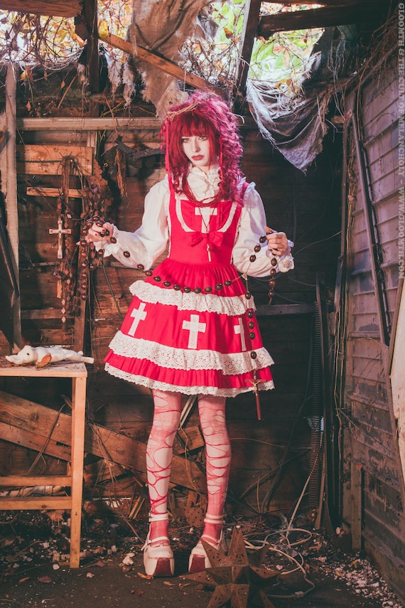 Gloomth Aka Kanashimi Red White Lolita JSK Dress Shirred Sizes S