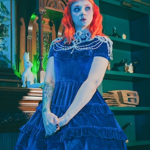 Gloomth Dauphine Blue Velvet Gothic Lolita Dress Sizes S to 5XL In Stock