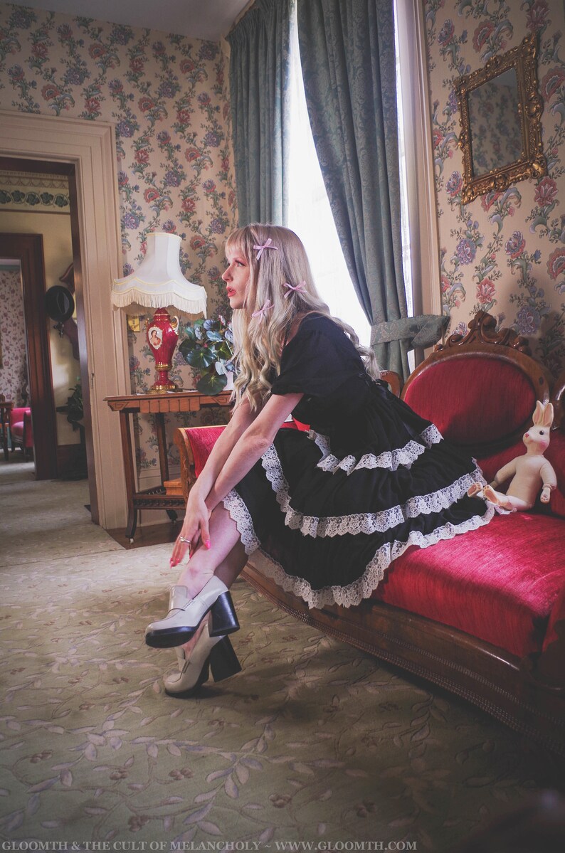 Gloomth Laudanum Tiered Chiffon Gothic Tea Party Dress Sizes S Etsy