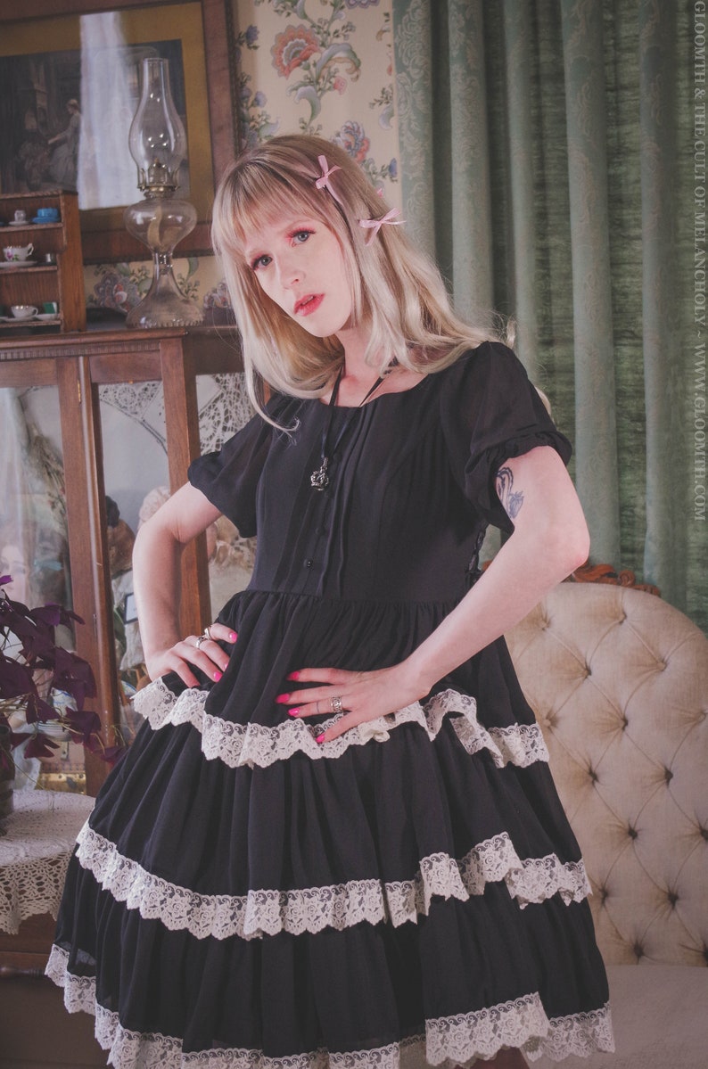 Gloomth Laudanum Tiered Chiffon Gothic Tea Party Dress Sizes S Etsy
