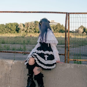 Gloomth Church Gothic Lolita Jsk Black Dress with White Lace Crosses Sizes S-6X
