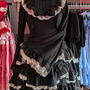 Gloomth Demon Court Chiffon Gothic Dress with Bell Sleeves White Lace Sizes S-6X