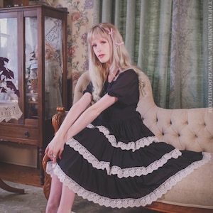 Gloomth Laudanum Tiered Chiffon Gothic Tea Party Dress Sizes S to 5X Available