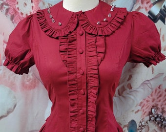 Gloomth Sword Red Spiked Gothic Blouse with Corset Back Sizes S to 6X
